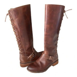 SOFFT Kristie Tall Boots Brown Leather Corset Lace Up‎ Riding Biker Moto, 6.5